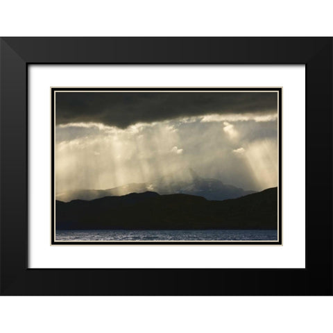 Chile, Torres del Paine NP Crepuscular rays Black Modern Wood Framed Art Print with Double Matting by Grall, Don