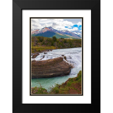 Located with Parc Nacional Torres del Paine-this lake has a runoff through rocks creating rapids Black Modern Wood Framed Art Print with Double Matting by Ostrowitz, Mallorie