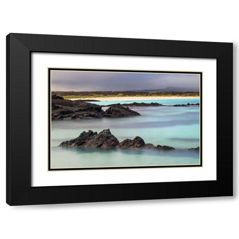Lava rocks along tranquil shoreline of San Cristobal Island-Galapagos-Ecuador Black Modern Wood Framed Art Print with Double Matting by Jones, Adam