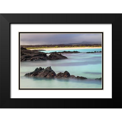 Lava rocks along tranquil shoreline of San Cristobal Island-Galapagos-Ecuador Black Modern Wood Framed Art Print with Double Matting by Jones, Adam