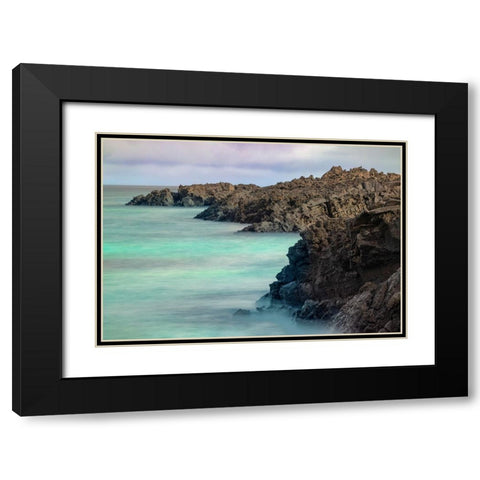Lava rocks along tranquil shoreline of San Cristobal Island-Galapagos-Ecuador Black Modern Wood Framed Art Print with Double Matting by Jones, Adam