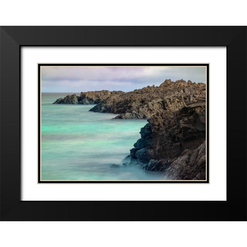 Lava rocks along tranquil shoreline of San Cristobal Island-Galapagos-Ecuador Black Modern Wood Framed Art Print with Double Matting by Jones, Adam