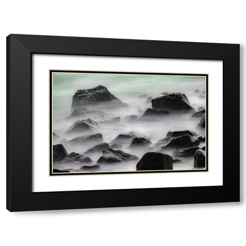 Waves crashing over lava rocks on shoreline of Espanola Island-Galapagos Islands-Ecuador Black Modern Wood Framed Art Print with Double Matting by Jones, Adam