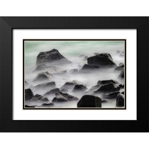 Waves crashing over lava rocks on shoreline of Espanola Island-Galapagos Islands-Ecuador Black Modern Wood Framed Art Print with Double Matting by Jones, Adam
