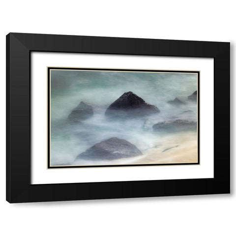 Waves crashing over lava rocks on shoreline of Espanola Island-Galapagos Islands-Ecuador Black Modern Wood Framed Art Print with Double Matting by Jones, Adam