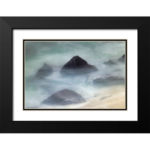 Waves crashing over lava rocks on shoreline of Espanola Island-Galapagos Islands-Ecuador Black Modern Wood Framed Art Print with Double Matting by Jones, Adam