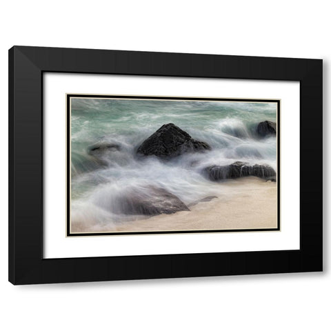Waves crashing over lava rocks on shoreline of Espanola Island-Galapagos Islands-Ecuador Black Modern Wood Framed Art Print with Double Matting by Jones, Adam