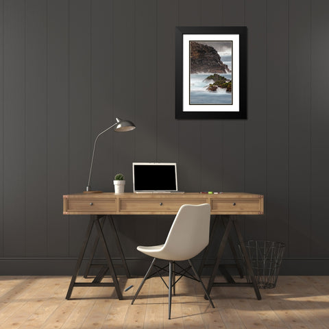 Waves crashing over lava rocks on shoreline of Espanola Island-Galapagos Islands-Ecuador Black Modern Wood Framed Art Print with Double Matting by Jones, Adam