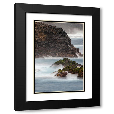 Waves crashing over lava rocks on shoreline of Espanola Island-Galapagos Islands-Ecuador Black Modern Wood Framed Art Print with Double Matting by Jones, Adam