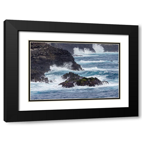 Waves crashing over lava rocks on shoreline of Espanola Island-Galapagos Islands-Ecuador Black Modern Wood Framed Art Print with Double Matting by Jones, Adam