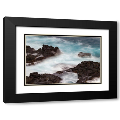 Waves crashing over lava rocks on shoreline of Espanola Island-Galapagos Islands-Ecuador Black Modern Wood Framed Art Print with Double Matting by Jones, Adam