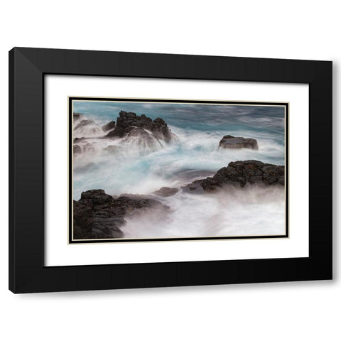 Waves crashing over lava rocks on shoreline of Espanola Island-Galapagos Islands-Ecuador Black Modern Wood Framed Art Print with Double Matting by Jones, Adam