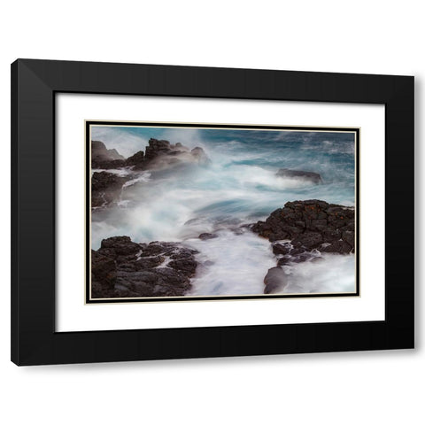 Waves crashing over lava rocks on shoreline of Espanola Island-Galapagos Islands-Ecuador Black Modern Wood Framed Art Print with Double Matting by Jones, Adam