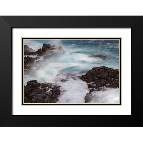 Waves crashing over lava rocks on shoreline of Espanola Island-Galapagos Islands-Ecuador Black Modern Wood Framed Art Print with Double Matting by Jones, Adam