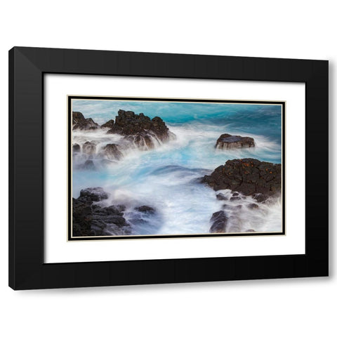 Waves crashing over lava rocks on shoreline of Espanola Island-Galapagos Islands-Ecuador Black Modern Wood Framed Art Print with Double Matting by Jones, Adam