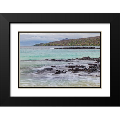 Small waves on lava rocks along shoreline of Floreana Island-Galapagos Islands-Ecuador Black Modern Wood Framed Art Print with Double Matting by Jones, Adam