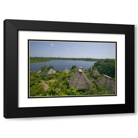 Ecuador, Napo Wildlife Center Huts and lake Black Modern Wood Framed Art Print with Double Matting by Williams, Joanne