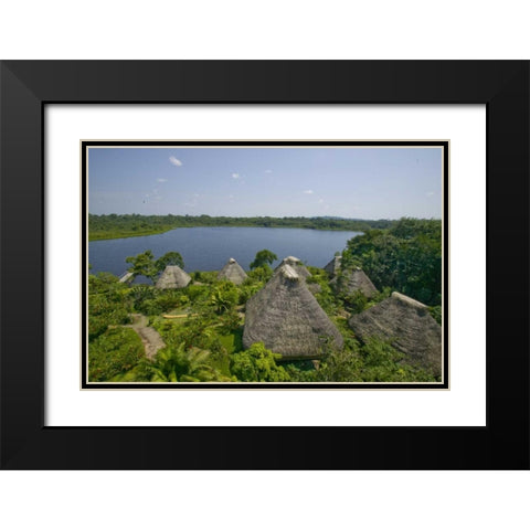 Ecuador, Napo Wildlife Center Huts and lake Black Modern Wood Framed Art Print with Double Matting by Williams, Joanne