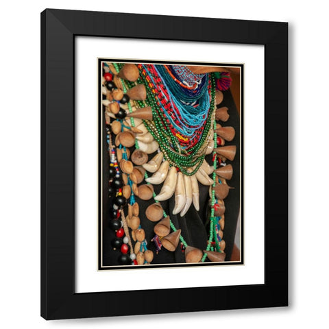 The elaborate regalia of a shaman in the Amazon jungle features jaguar teeth and beads. Black Modern Wood Framed Art Print with Double Matting by Sederquist, Betty