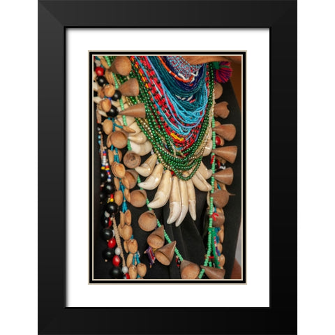 The elaborate regalia of a shaman in the Amazon jungle features jaguar teeth and beads. Black Modern Wood Framed Art Print with Double Matting by Sederquist, Betty