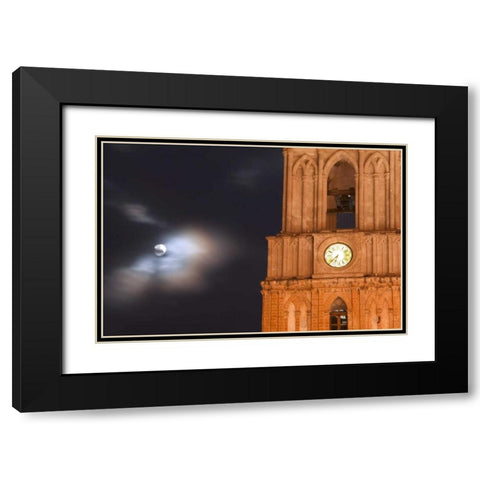 Mexico, Evening sky with moon and church clock Black Modern Wood Framed Art Print with Double Matting by Rotenberg, Nancy