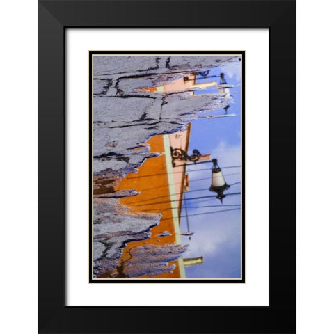 Mexico, Lantern reflection in puddle Black Modern Wood Framed Art Print with Double Matting by Rotenberg, Nancy