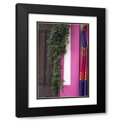 Mexico, Puerto Vallarta Serape hanging by a wall Black Modern Wood Framed Art Print with Double Matting by Ross, Nancy ,  Steve