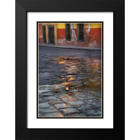 Mexico Cobblestone street with water reflections Black Modern Wood Framed Art Print with Double Matting by Rotenberg, Nancy