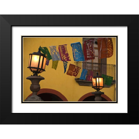 Mexico Lantern with string of flags on them Black Modern Wood Framed Art Print with Double Matting by Rotenberg, Nancy