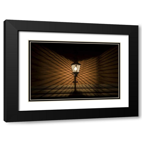 Mexico Wire cage lamp at night creates shadows Black Modern Wood Framed Art Print with Double Matting by Young, Bill