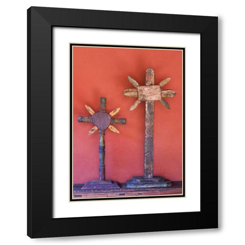 Mexico Two wooden crosses against red wall Black Modern Wood Framed Art Print with Double Matting by Young, Bill