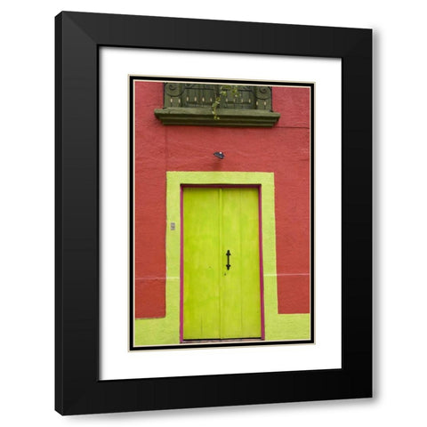 Mexico, Tlaquepaque Wall with lime green door Black Modern Wood Framed Art Print with Double Matting by Young, Bill