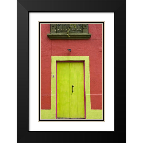 Mexico, Tlaquepaque Wall with lime green door Black Modern Wood Framed Art Print with Double Matting by Young, Bill