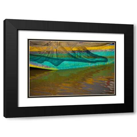 Mexico, Janitzio Island Boat and net reflections Black Modern Wood Framed Art Print with Double Matting by Rotenberg, Nancy