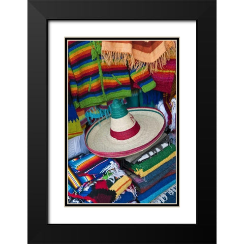 Mexico, Teotihuacan Sombrero and blankets Black Modern Wood Framed Art Print with Double Matting by Rotenberg, Nancy