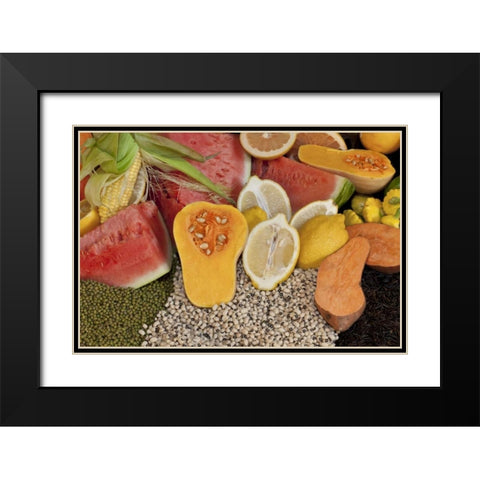 Mexico, Tecate Display of fruit and grains Black Modern Wood Framed Art Print with Double Matting by Paulson, Don