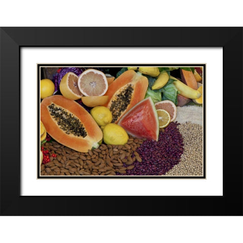 Mexico, Tecate Display of fruit, nuts and grains Black Modern Wood Framed Art Print with Double Matting by Paulson, Don