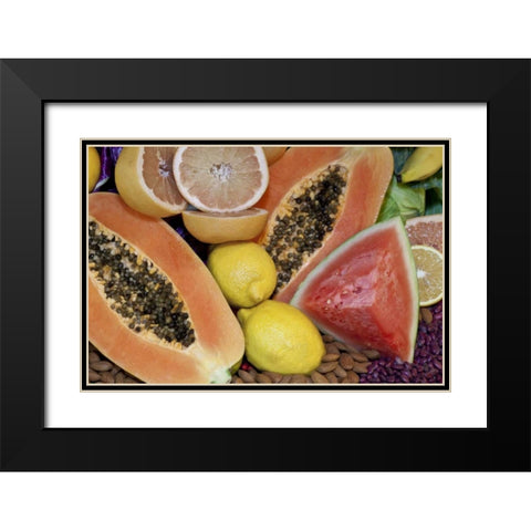 Mexico, Tecate Display of fruit and grains Black Modern Wood Framed Art Print with Double Matting by Paulson, Don