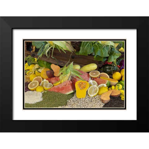 Mexico, Tecate Display of fruit and grains Black Modern Wood Framed Art Print with Double Matting by Paulson, Don