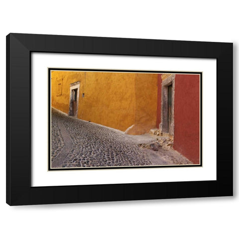Mexico Painted buildings on cobblestone street Black Modern Wood Framed Art Print with Double Matting by Paulson, Don