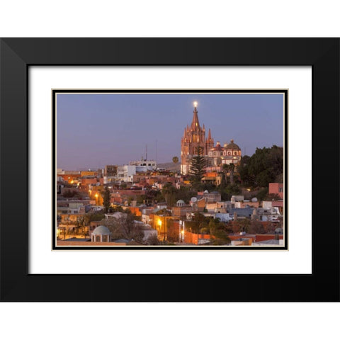Mexico La Parroquia cathedral at twilight Black Modern Wood Framed Art Print with Double Matting by Paulson, Don