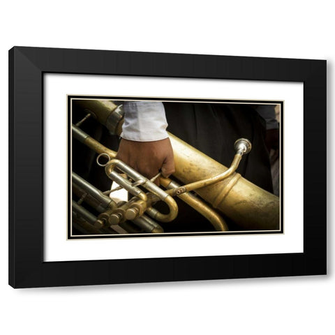 Mexico Man holding horn on Good Friday Black Modern Wood Framed Art Print with Double Matting by Paulson, Don