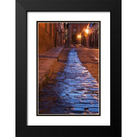 Mexico Lanterns reflect on cobblestone street Black Modern Wood Framed Art Print with Double Matting by Rotenberg, Nancy