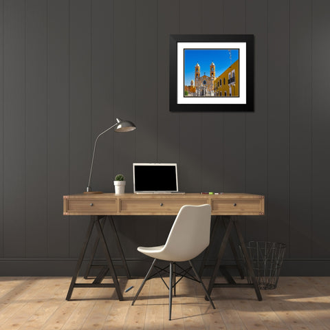 Two orange steeples Parish of la Santa Cruz-Puebla-Mexico Black Modern Wood Framed Art Print with Double Matting by Perry, William