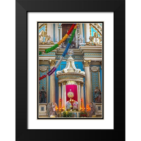 Colorful basilica altar Templo de la Limpia Concepcion-Puebla-Mexico Church was built in 1617 Black Modern Wood Framed Art Print with Double Matting by Perry, William