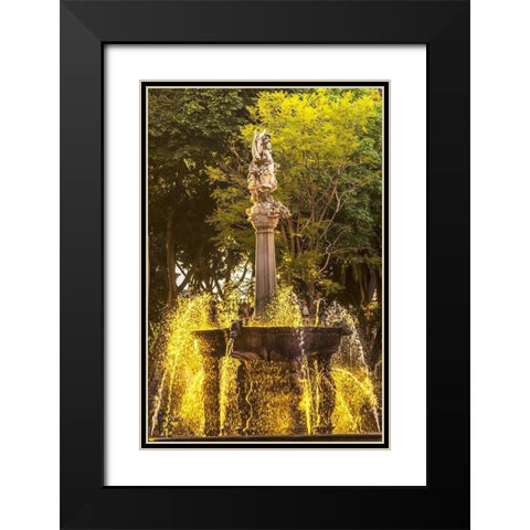 Zocalo Plaza-Puebla-Mexico Fountain built in 1777 Black Modern Wood Framed Art Print with Double Matting by Perry, William