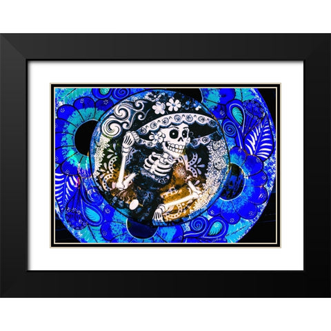 Colorful Mexican ceramic-Day of the Dead skeleton blue plate handicraft Los Cabos-Cabo San Lucas-Me Black Modern Wood Framed Art Print with Double Matting by Perry, William