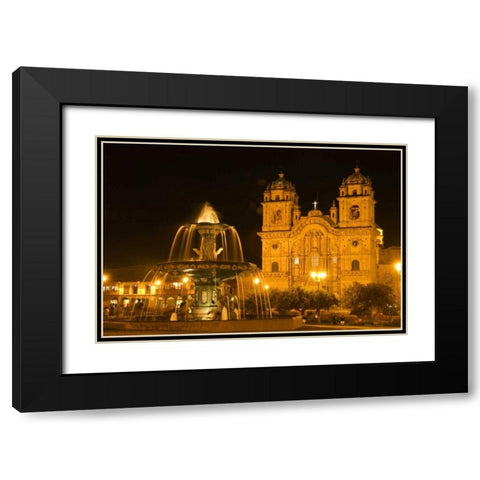 Peru, Cusco, Fountain and Cathedral of Cusco Black Modern Wood Framed Art Print with Double Matting by Kirkland, Dennis