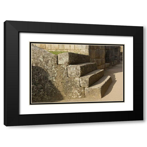 Peru, Machu Picchu, Four stone steps Black Modern Wood Framed Art Print with Double Matting by Kirkland, Dennis