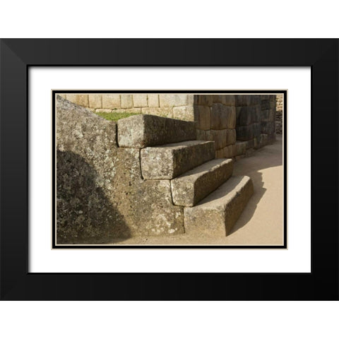 Peru, Machu Picchu, Four stone steps Black Modern Wood Framed Art Print with Double Matting by Kirkland, Dennis
